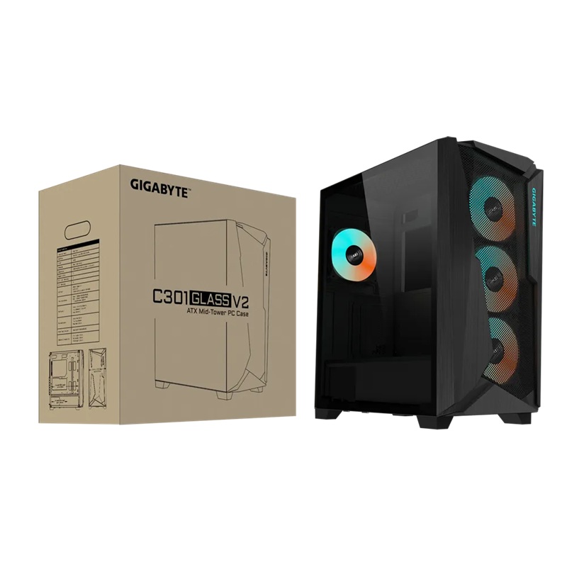 (LS) Gigabyte C301V2 RGB Tempered Glass E-ATX Black Mid Tower Gaming Chassis 2x3.5" 2x2.5" 2xUSB3.0 Detachable Dust Filter Liquid Cooling PSU ATX
