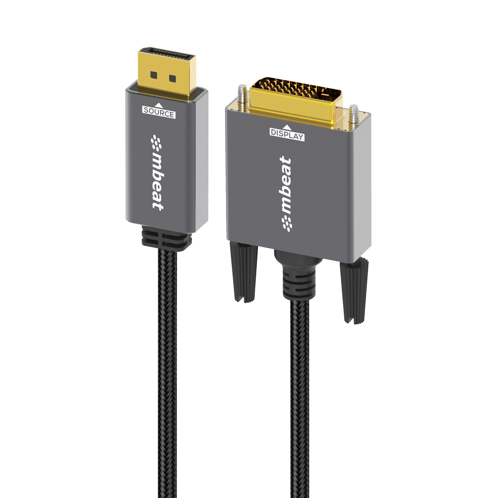 mbeat® Tough Link 1.8m DisplayPort to DVI-D Cable Effortless plug and play Resolutions up to 1080p/60Hz (1920×1080) Package Weight: 164g