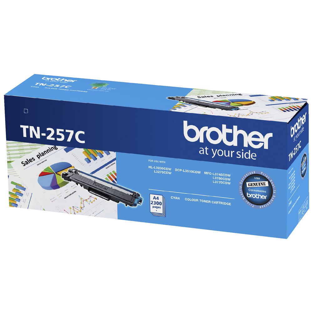 Brother TN-257C Cyan High Yield Toner Cartridge to Suit - HL-3230CDW/3270CDW/DCP-L3015CDW/MFC-L3745CDW/L3750CDW/L3770CDW (2