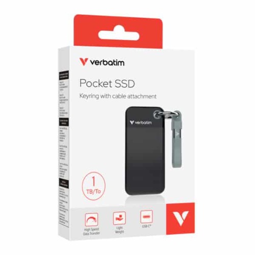 Verbatim 1TB Pocket SSD USB 3.2 Gen 2 1TB Black Grey. Convenient Keyring cable holder. Compact