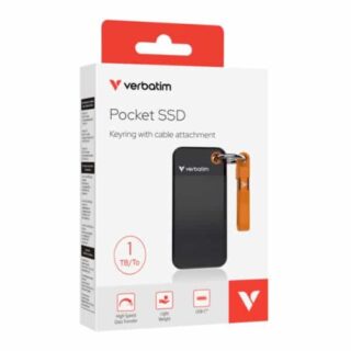 Verbatim 1TB Pocket SSD USB 3.2 Gen 2 1TB Black Orange Convenient Keyring cable holder. Compact