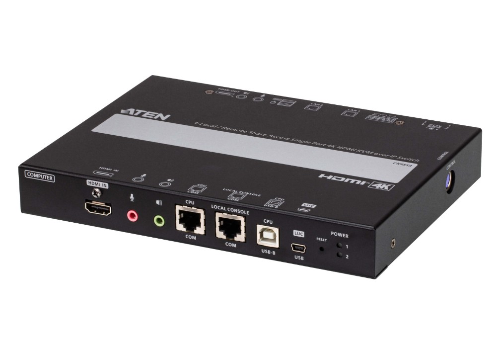 Aten 1-Local / Remote Shared Access Single Port 4K HDMI KVM over IP Switch with Redundant LAN and Power
