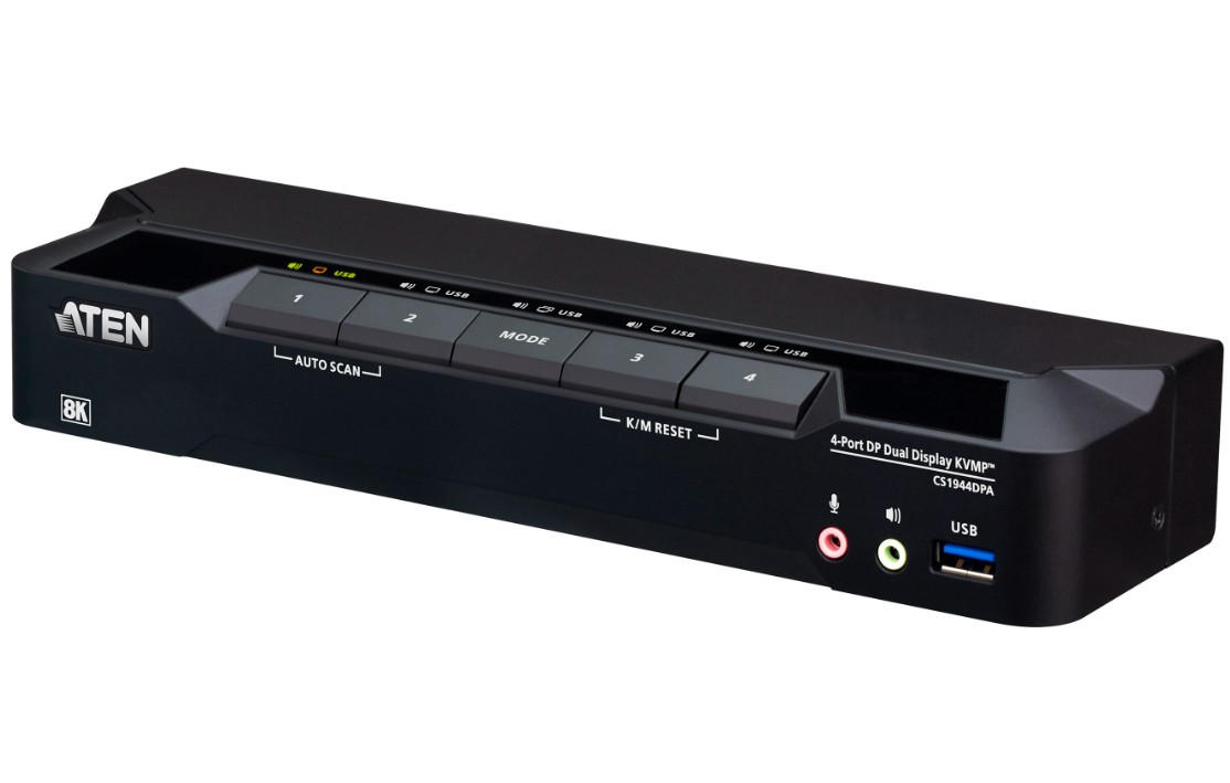 Aten Desktop 4-Port USB 3.0 8K DisplayPort Dual-Display KVMP™ Switch