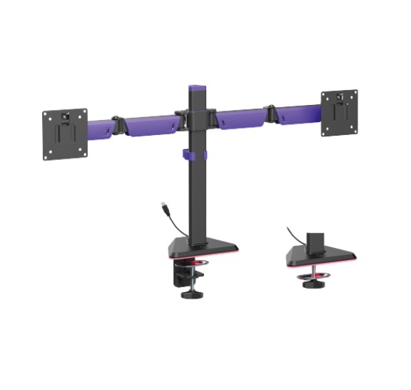 Brateck LDT89-C024L Matte Black Amethyst Articulating RGB Lighting Gaming Dual Monitor Arm