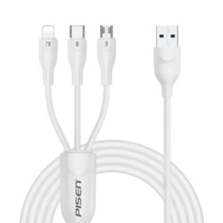 Pisen 3-in-1 USB-A to Lightning + USB-C + Micro-USB Cable (1.2M) White - 6A Superfast