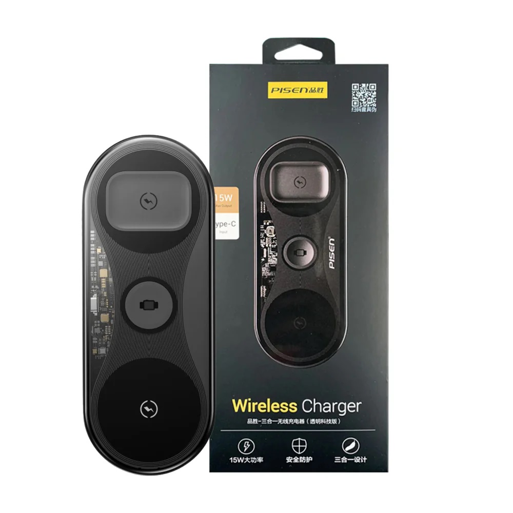 Pisen 3-in-1 Wireless Charging Station - Black