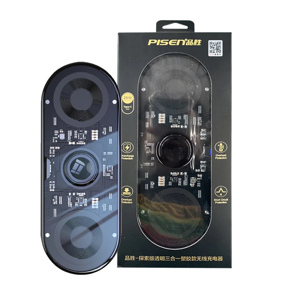 Pisen 3-in-1 Wireless Charging Station Transparent FYD-C33 - Black