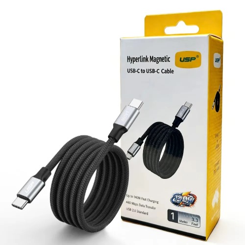 USP Braided HyperLink USB-C to USB-C (1M) Magnetic Cable - Black