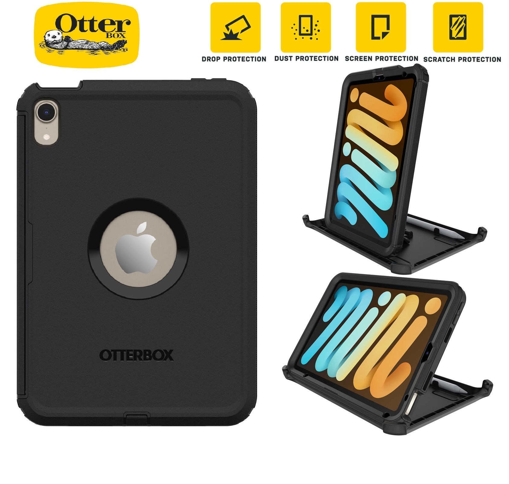 OtterBox Defender Apple iPad Mini (8.3") (A17 Pro) (7th Gen) / iPad Mini (8.3") (6th Gen) Case Black -No Retail Packaging-(77-87478)