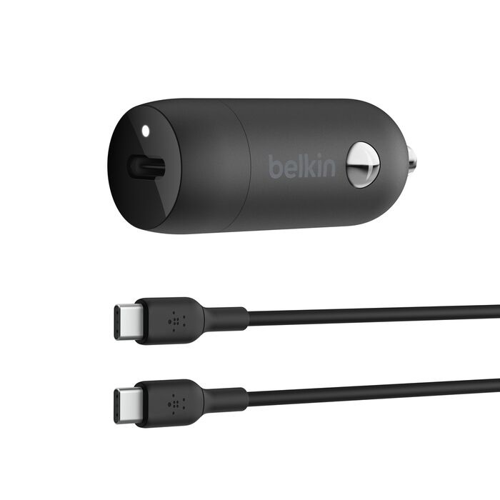 Belkin BoostCharge 30W USB-C Car Charger + USB-C to USB-C Cable - Black(CCA004bt1MBK-B6)