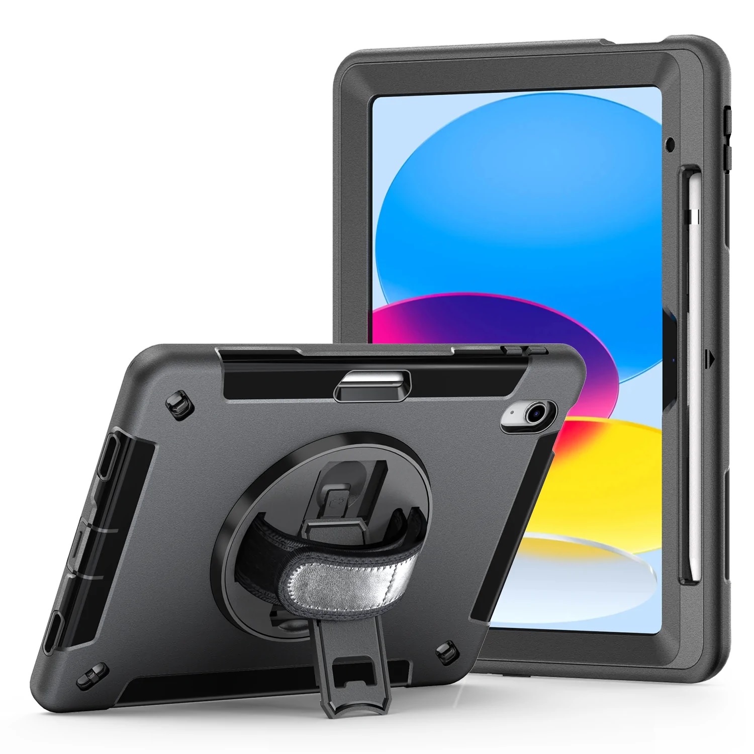 USP Rugged Apple iPad (11") (A16) (11th Gen) / iPad (10.9") (10th Gen) Case Black -Built-in-Kickstand