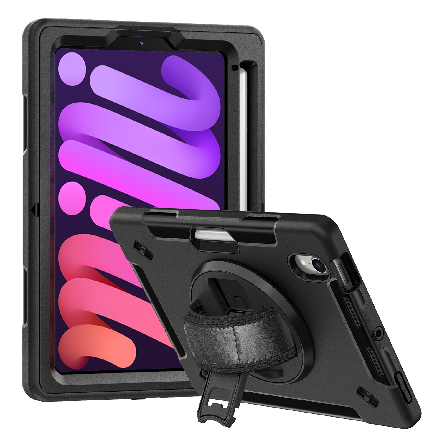 USP Rugged Apple iPad Mini (8.3") (A17 Pro) (7th Gen) / iPad Mini (8.3") (6th Gen) Case Black - Built-in-Kickstand