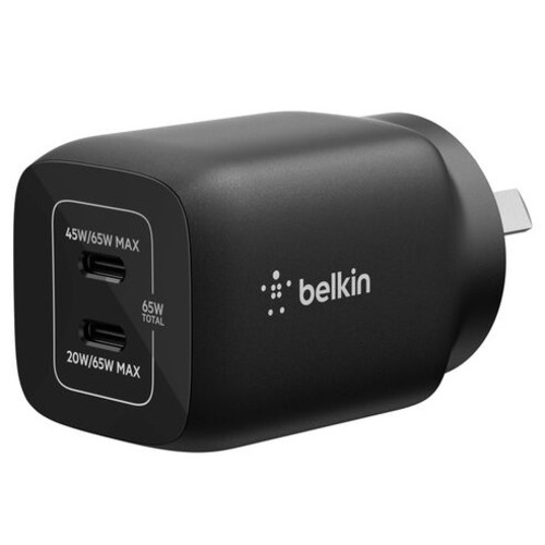 Belkin Gaming Dual USB-C 65W (45W + 20W) Wall Charger For Nintendo Switch 2 - Black (ENA007auBK)
