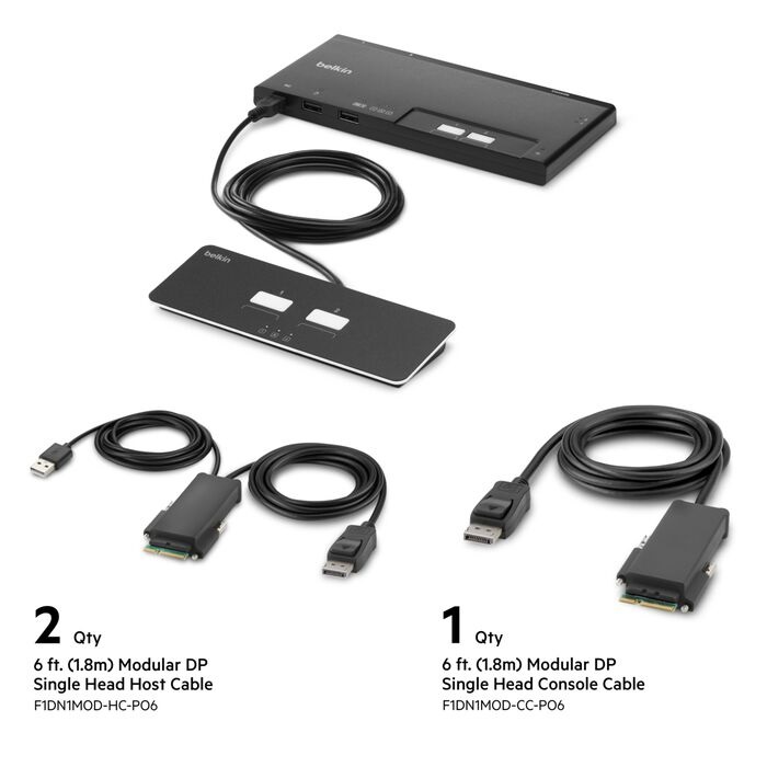 Belkin Cybersecurity and Secure KVM 2-Port Single Head DP Modular Secure KVM Switch PP4.0 W/ Remote-Black(F1DN102MOD-PP-4)