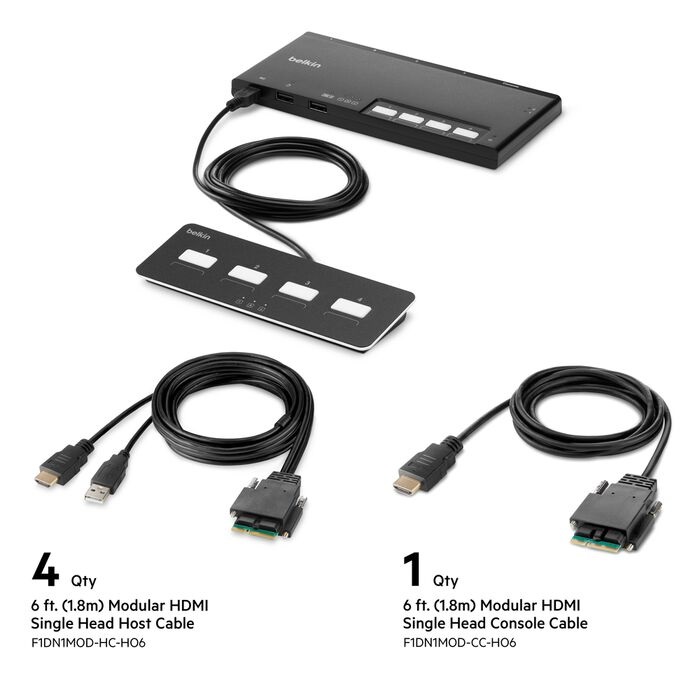 Belkin Cybersecurity and Secure KVM 4-Port Single Head HDMI Modular Secure KVM Switch PP4.0 W/ Remote-Black(F1DN104MOD-HH-4)