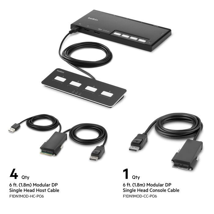 Belkin Cybersecurity and Secure KVM 4-Port Single Head DP Modular Secure KVM Switch PP4.0 W/ Remote - Black(F1DN104MOD-PP-4)