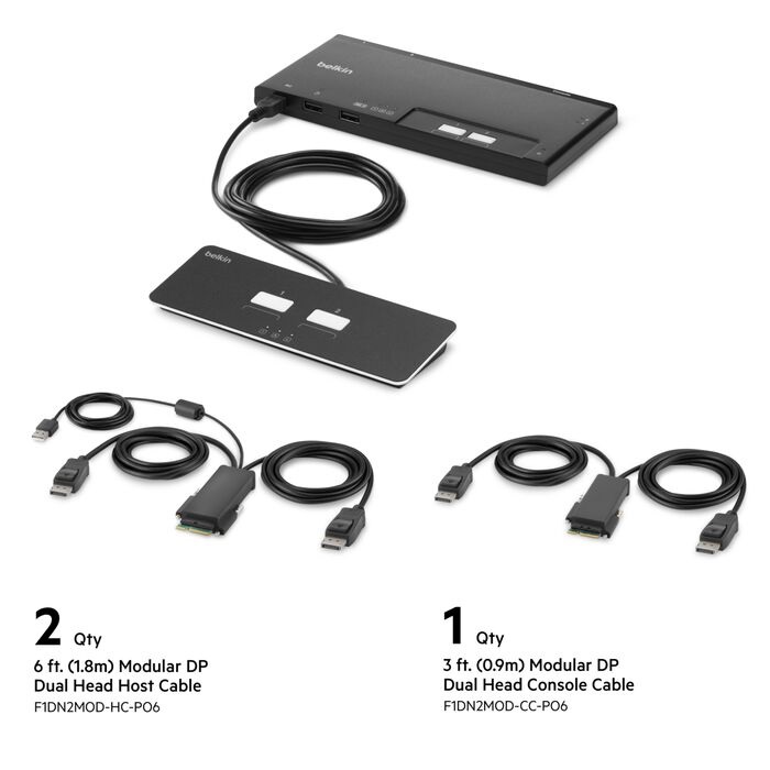 Belkin Cybersecurity and Secure KVM 2-Port Dual Head DP Modular Secure KVM Switch PP4.0 W/ Remote - Black(F1DN202MOD-PP-4)