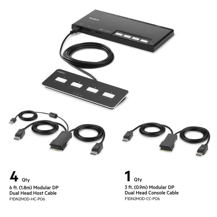 Belkin Cybersecurity and Secure KVM 4-Port Dual Head DP Modular Secure KVM Switch PP4.0 W/ Remote - Black(F1DN204MOD-PP-4)