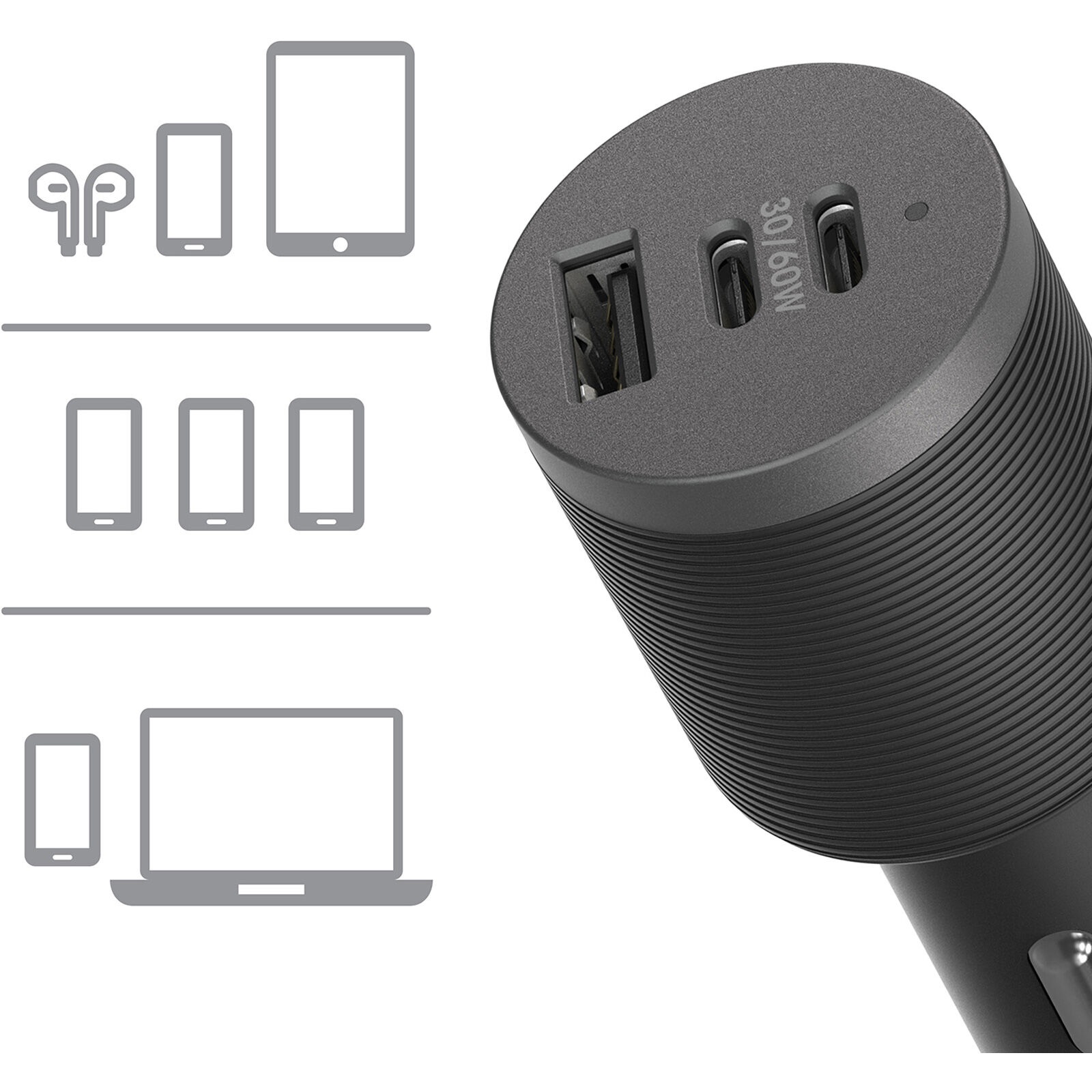 OtterBox 72W USB-C Triple Port Premium Pro Fast Car Charger - Black (78-80899)