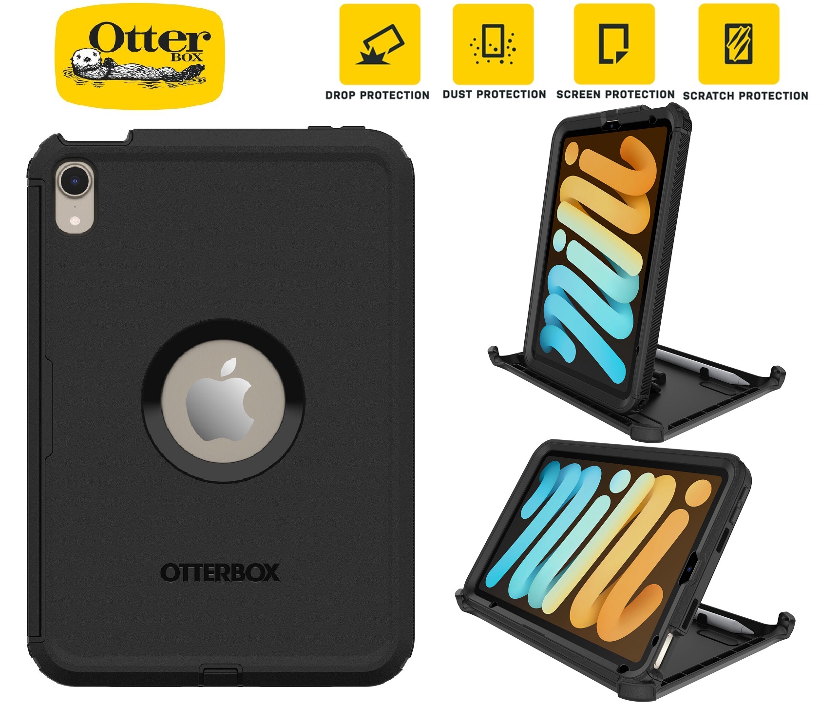OtterBox Defender Apple iPad Mini (8.3") (A17 Pro) (7th Gen) / iPad Mini (8.3") (6th Gen) Case Black - (77-87476)