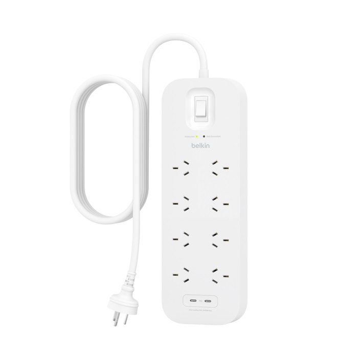 Belkin Surge Pro 8-Outlet Surge Protector With Dual USB-C Ports (SRB004AU2M) - Heavy Duty 2M Power Cord