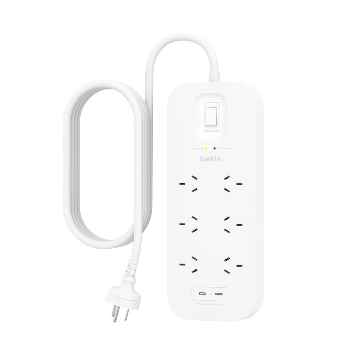 Belkin SurgePro 6-Outlet Surge Protector With Dual USB-C (30W) - White(SRB006AU2M)