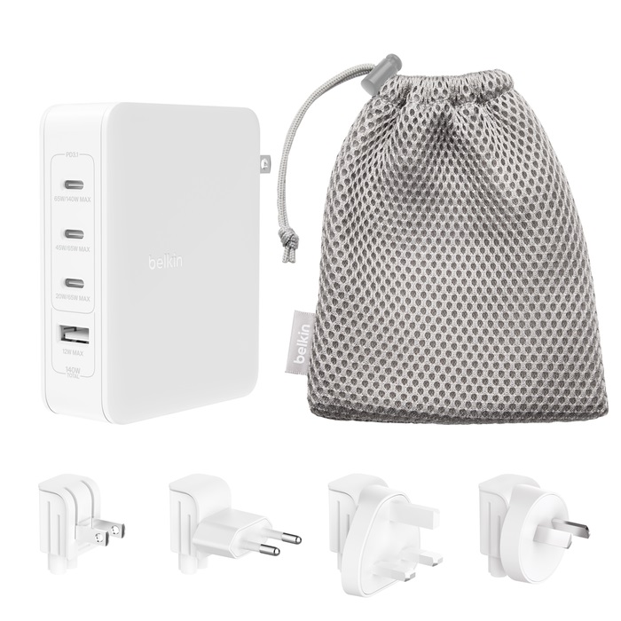 Belkin BoostCharge Pro 140W USB-C (PD 3.1) 4-Port GaN Wall Charger - White (WCH014BTWH-V3)