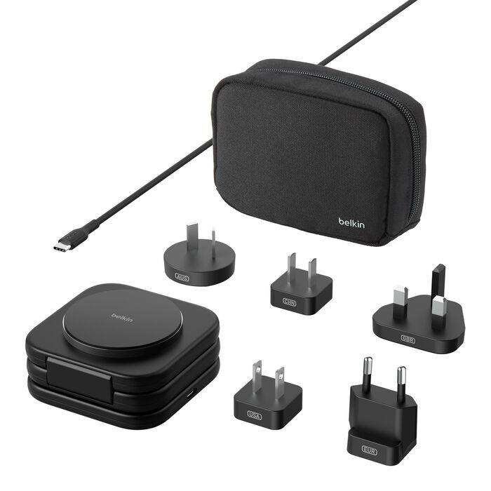 Belkin BoostCharge Pro Convertible 3-in-1 Magnetic Wireless Charging Travel Pad with Qi2 + 36W PSU + USB-C Cable- Black (WIZ024fqBK)