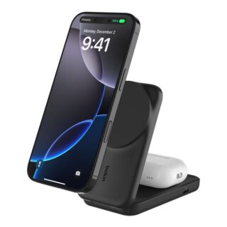 Belkin UltraCharge 2-in-1 Foldable Magnetic Wireless Charger With Qi2 + 45W USB-C Wall Charger + USB-C Cable- Black (WIZ039auBK)