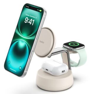 Belkin BoostCharge Pro 3-in-1 Magnetic Qi2 Wireless Charging Dock + 45W USB-C PSU + USB-C Cable - Black (WIZ040auCH)