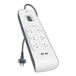 Belkin SurgePlus 6-Outlet Surge Protector With 2x USB Port 2.4 Amp (BSV604au2M) - Heavy Duty 2M Power Cord