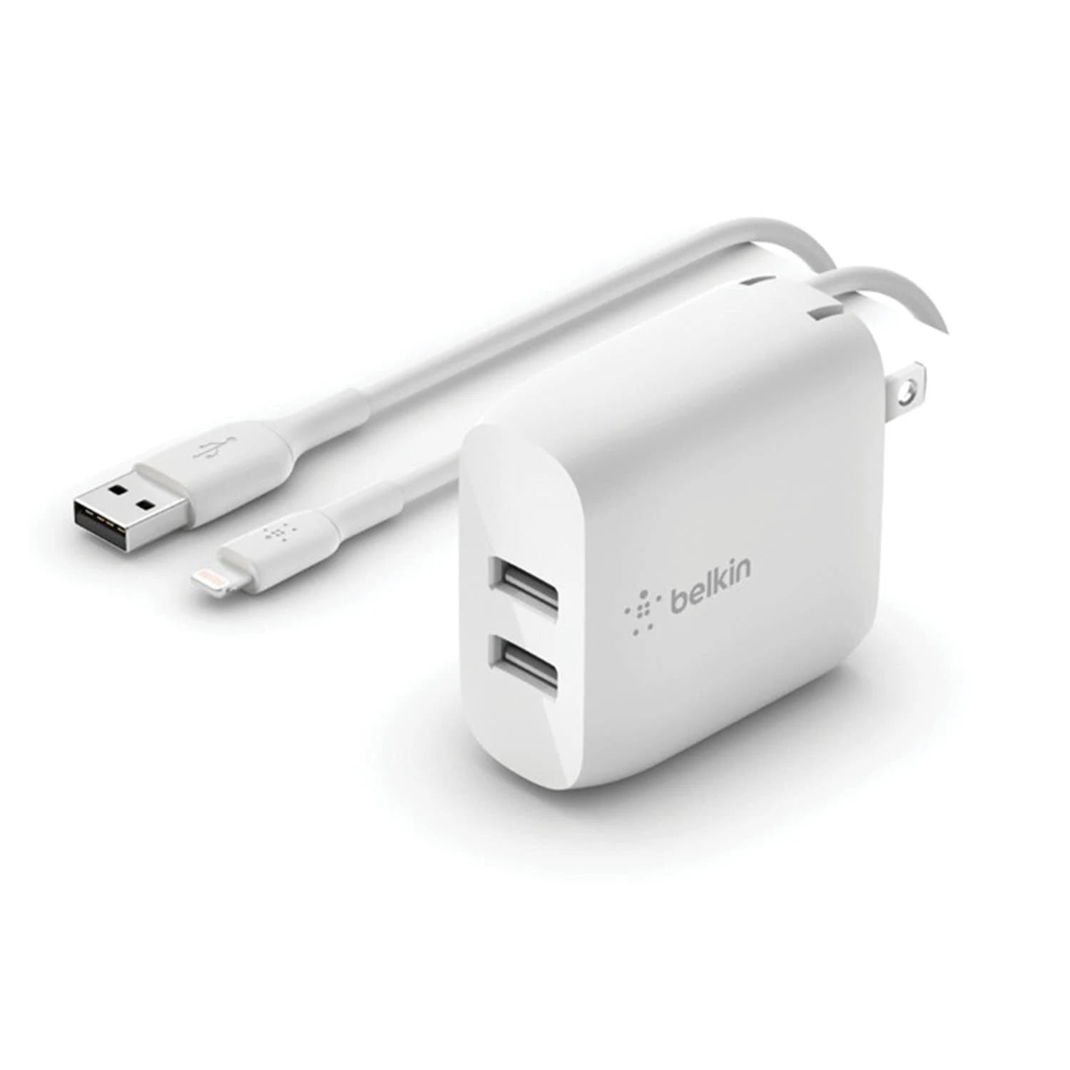 Belkin BoostCharge 24W Dual USB-A Wall Charger + Lightning to USB-A Cable (1M) - White (WCD001au1MWH)