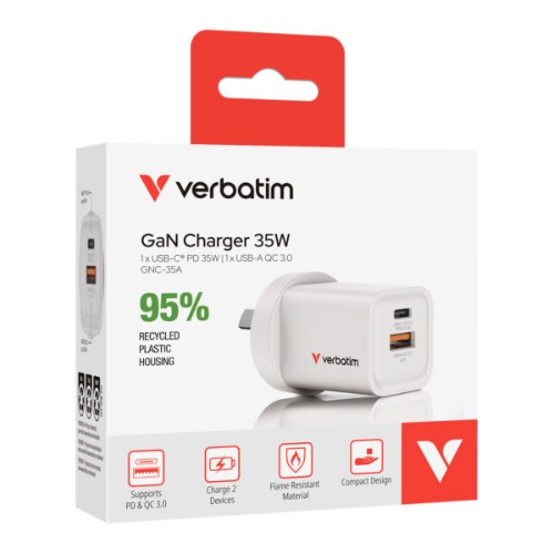 **ON SPECIAL** Verbatim 3 Port 65 Watt Portable GaN charger