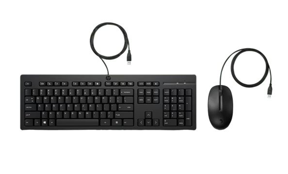 HP 225 USB Wired Desktop Keyboard Mouse Combo G2 USB-A Three button mouse adjustable keyboard feet Easy Clean PlugPlay for Notebook Desktop PC