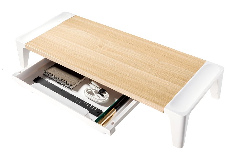 mbeat® activiva Eroglife Monitor Stand Riser with Storage Drawer - Ergonomic Design