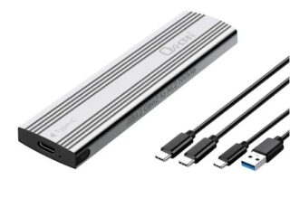 Oxhorn  USB C 3.2 Gen 2 M.2 NVMe NGFF Enclosure 10 Gbps B+M Key M.2 NVMe SSD up to 4TB 2280/2260/2242/2230 Aluminum Macs Windows USB-A Silver 2 YR WTY