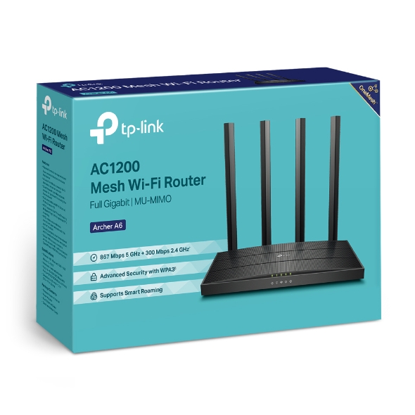 TP-Link Archer A6 AC1200 Wireless MU-MIMO Gigabit Router (OneMesh) Dual-Band Wi-Fi β 867 Mbps at 5 GHz and 300 Mbps at 2.4 GHz band