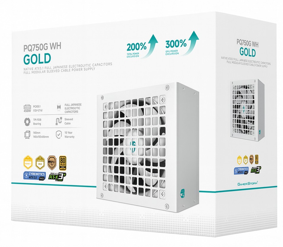 DeepCool PQ750G WH 750W Gamer Storm 80+ Gold/Cybenetics Fully Modular ATX Power Supply 120mm Fan