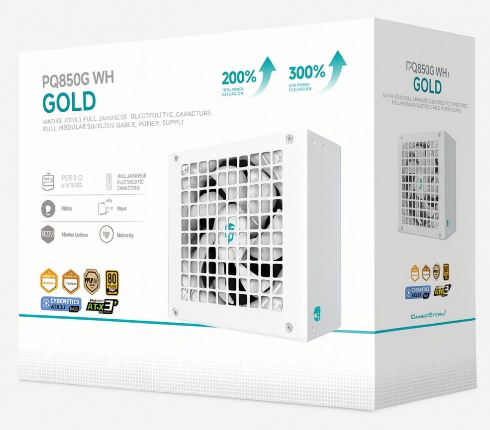 DeepCool PQ850G WH 850W Gamer Storm 80+ Gold/Cybenetics Fully Modular ATX Power Supply 120mm Fan