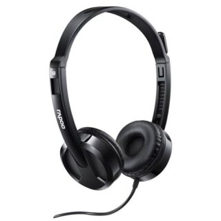 RAPOO H100 Wired Stereo Headsets - HD Voice Rotary Microphone Volume Adjustment 3.5mm Headphones with Audio split adapter cable.
