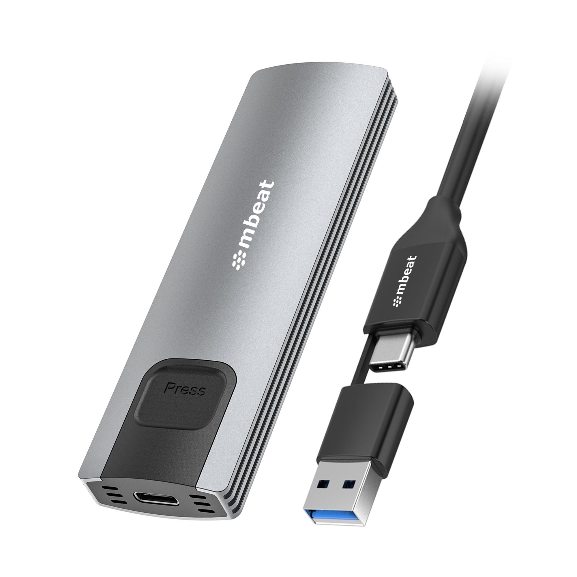 mbeat® 10Gbps M.2 NVMe SATA SSD Enclosure Easily install Versatile Storage Options up to 4TB USB Connectivity with 2-in-1 Cable Package Weight: 102g