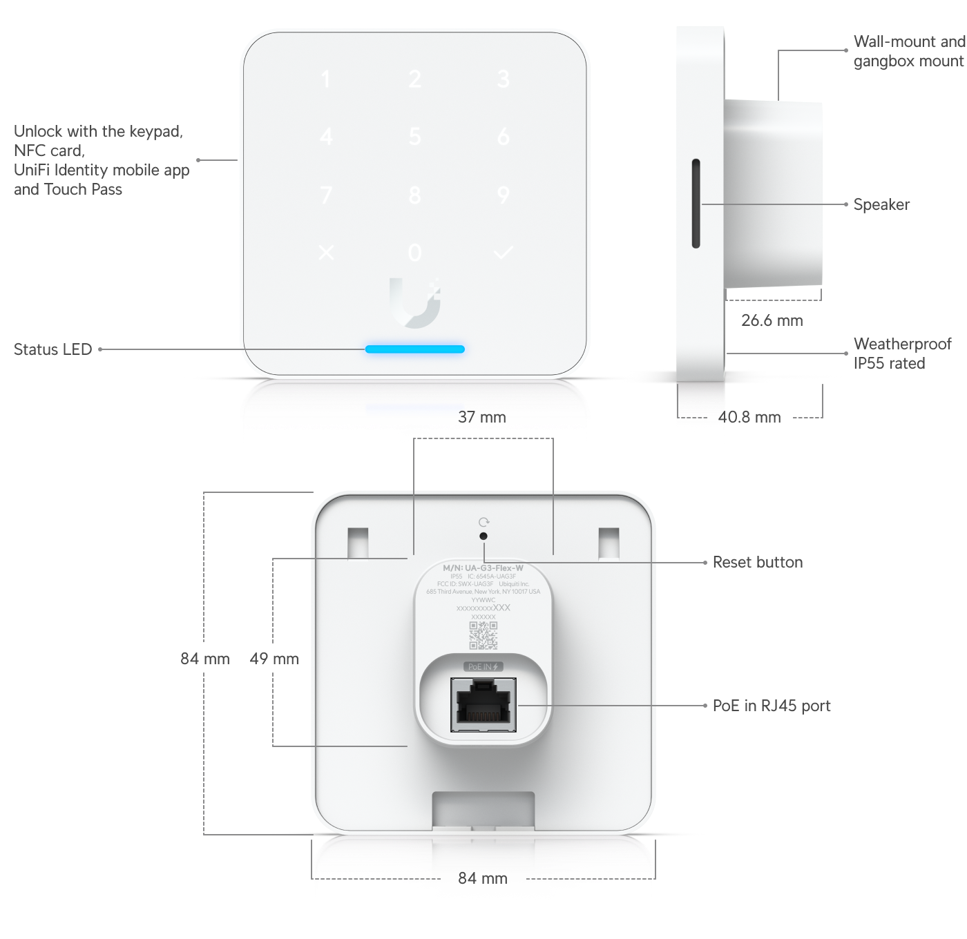 Ubiquiti Reader Flex, Black,Third-generation NFC Card Reader With A Keypad Apple Touch Pass Support, Outdoor IP55, Power via POE - Image 2