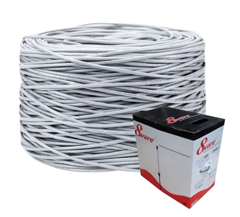 8ware CAT6 UTP Cable 305m Roll - Grey White Full Copper UTP stranded Ethernet LAN Network 24AWG 2x4p pvc Jacket