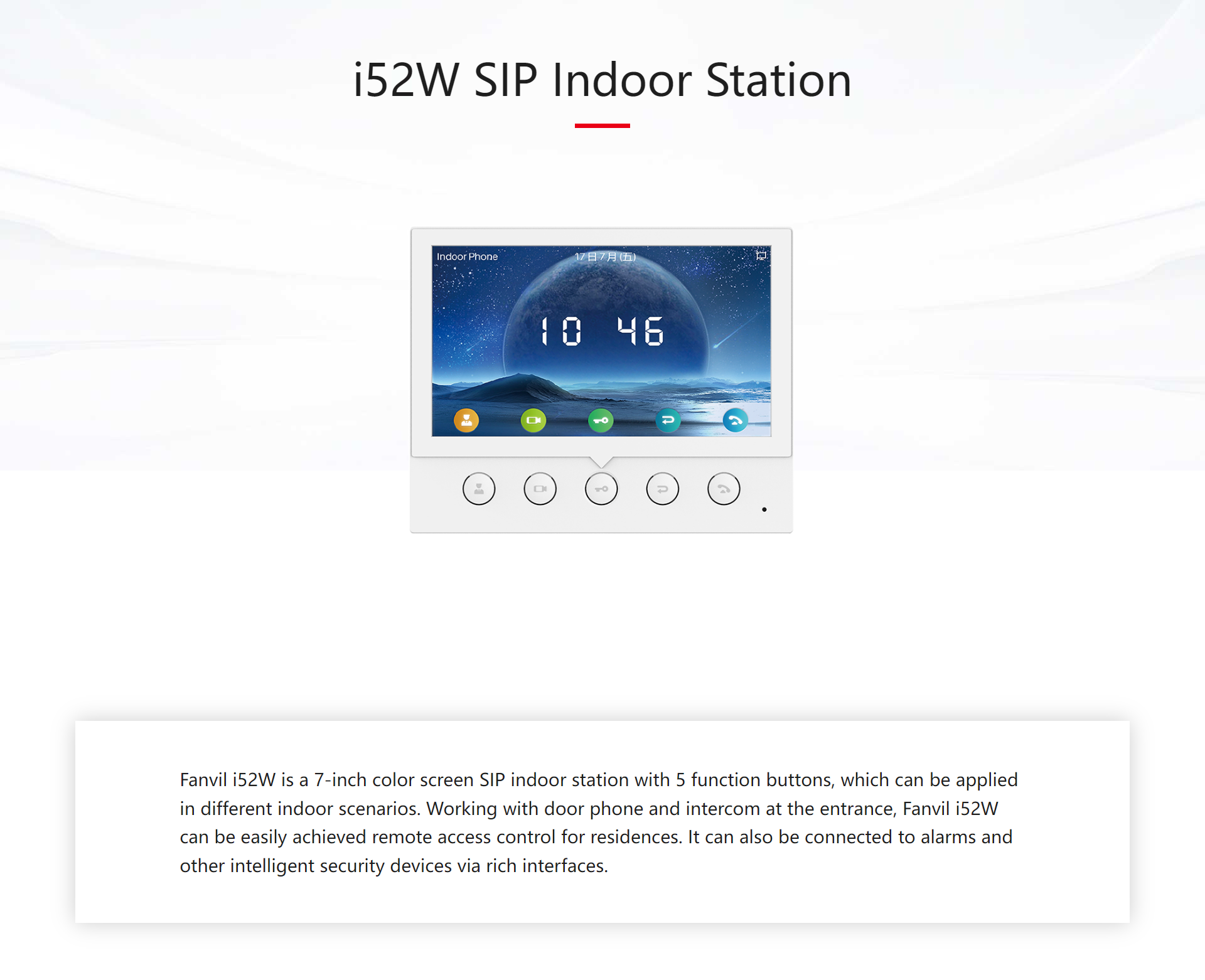 Fanvil i52W Indoor SIP Station, 4 SIP Lines, 5 Buttons, PoE, 7" Colour Screen, Linux, ONVIF, 2Yr Warranty - Image 2
