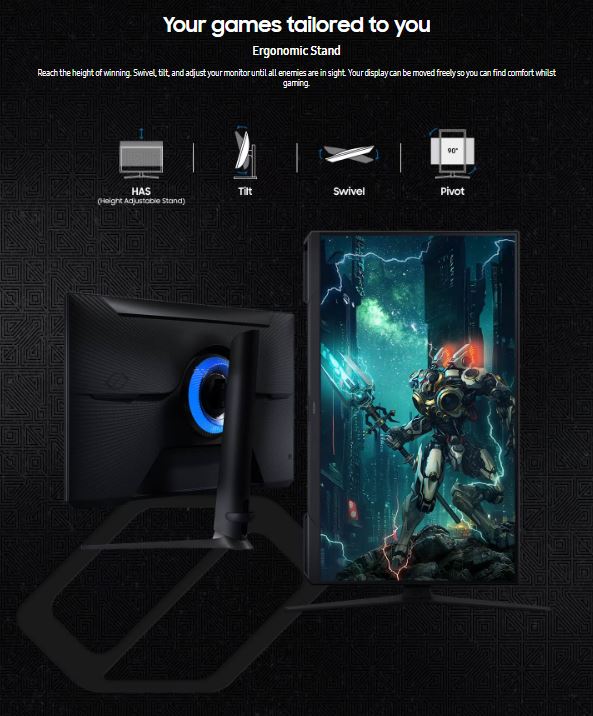 Samsung 23.8"/24" Odyssey G30D FHD Monitor 1920 x1080 180Hz 16:9 250cd/m2 VA HDMI1.4 DP Headphone Tilt HAS Swivel Pivot VESA Gaming Monitor Black - Image 10
