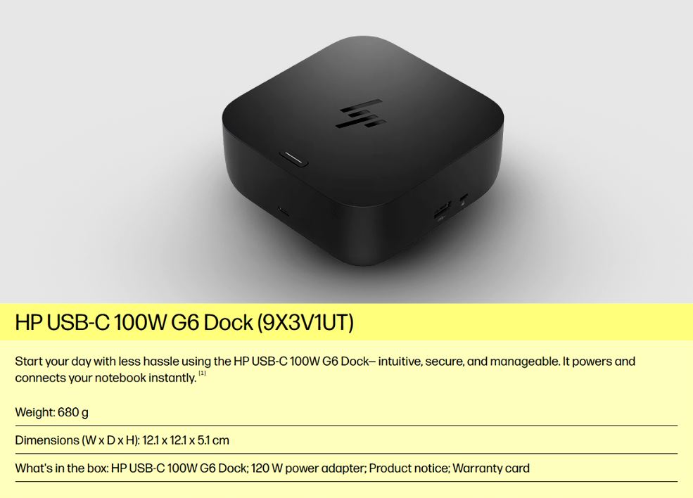 HP Dock G6 USB-C Docking Station - 100W Power Delivery 3xDisplays 2xDP 1xHDMI 3xUSB-A 2xUSB-C RJ45 1x Nano Lock for HP Notebook PC ~5TW10AA 5TW13AA - Image 2