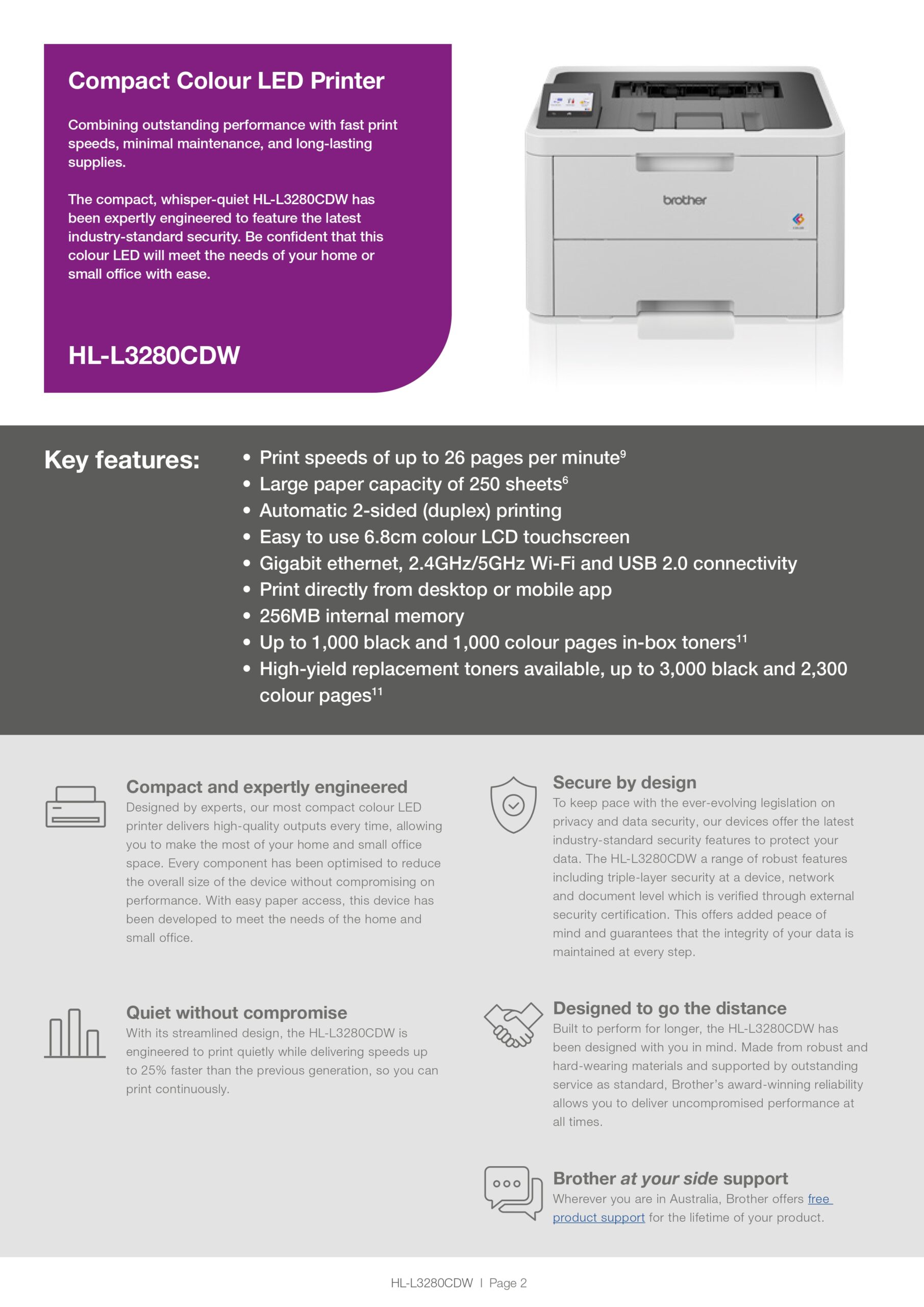 Brother HL-L3280CDW Compact Colour Laser Printer with Print speeds of Up to 26 ppm, 2-Sided Printing, Wired Wireless networking, 2.7” Touch Screen - Image 3