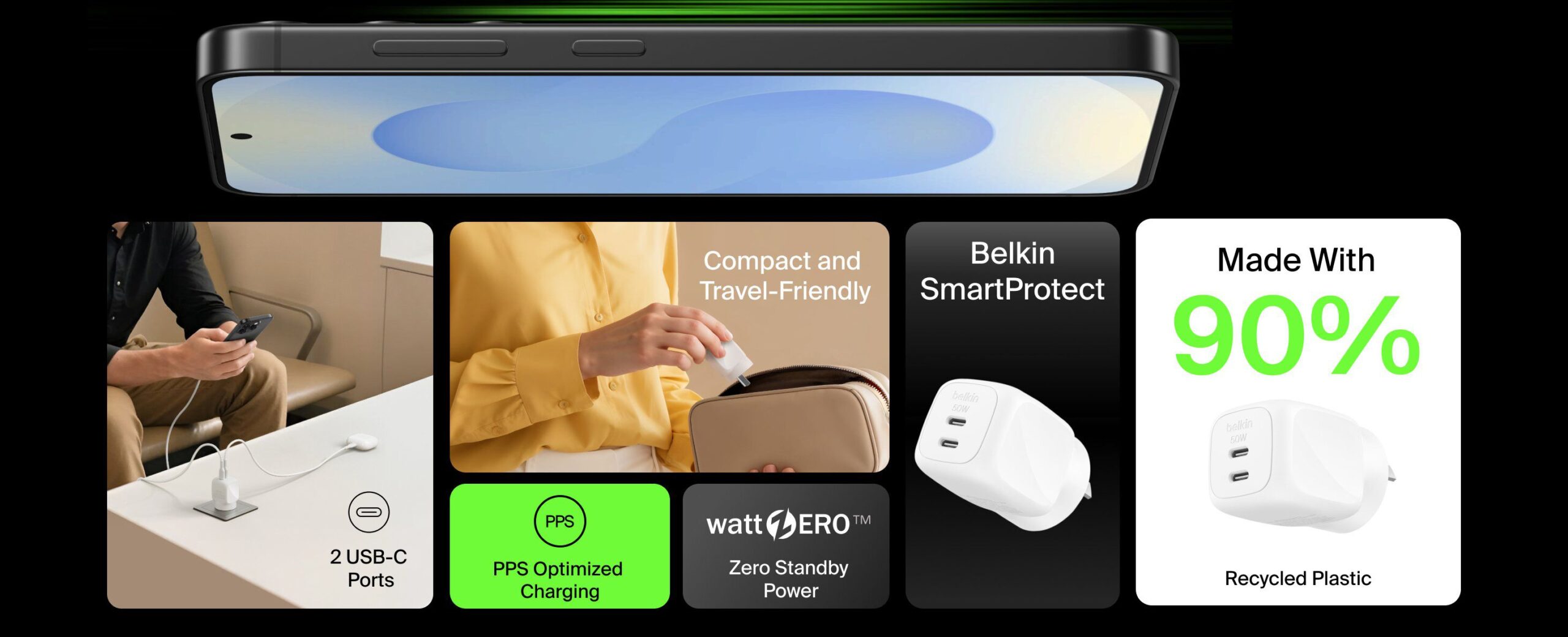 Belkin BoostCharge Pro 50W Dual USB-C GaN Wall Charger - White (WCH019AUWH), Compact Laptop Charger, Travel-Ready, CEW $2500, 2 Years Warranty - Image 18
