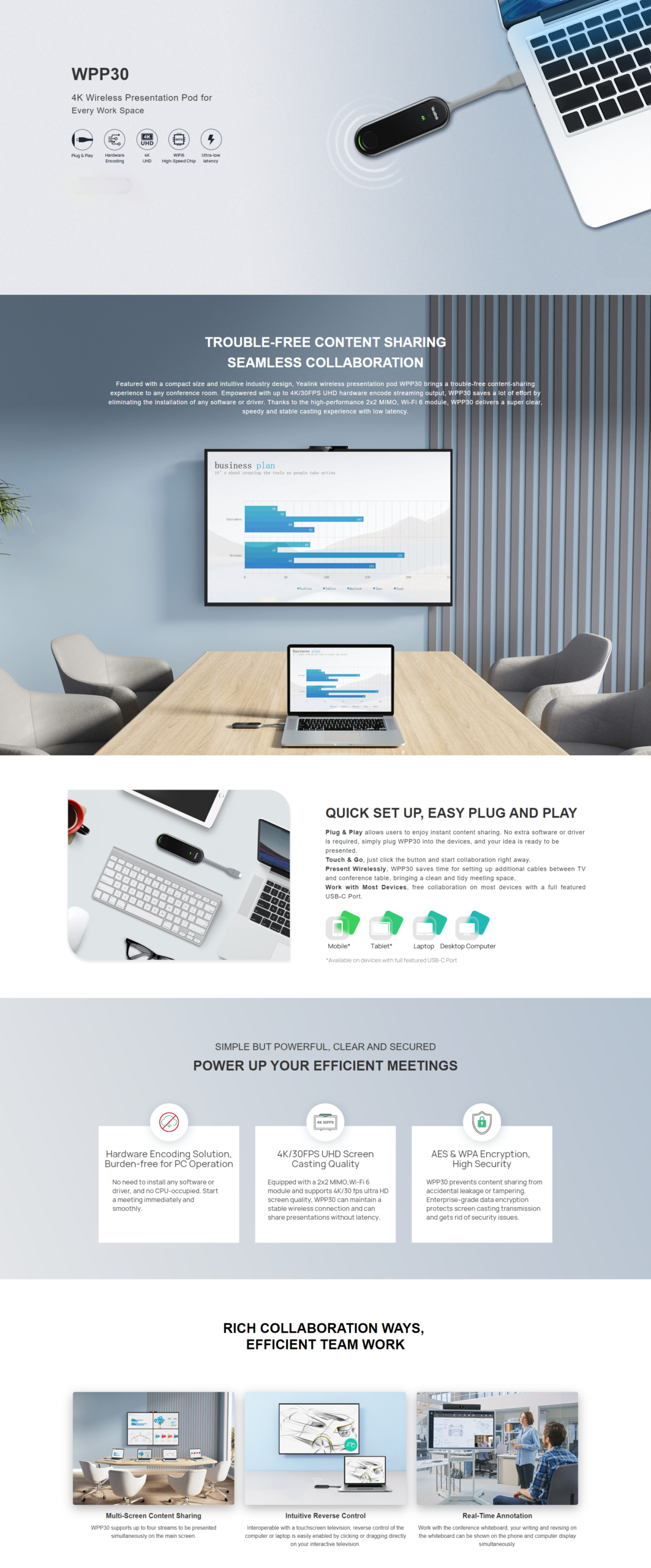 Yealink WPP30 Wireless Presentation Pod | One-click, Trouble-free Presentations, Plug Play, Hardware Encoding, 4K UHD, Wifi 16 High-speed Chip - Image 2