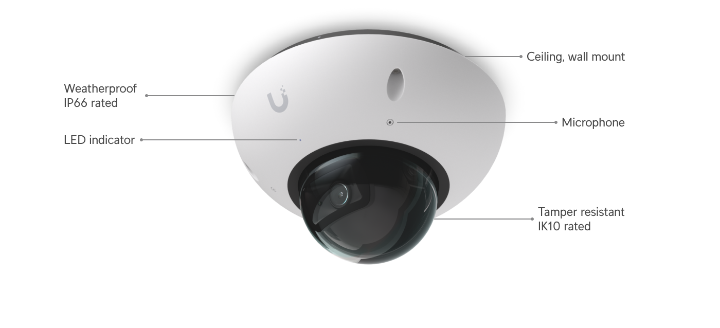 Ubiquiti G6 Dome,White,All weather,Vandal-proof 4K PoE Camera,1/1.8 8MP Image Sensor,Multi-TOPS AI Engine,Longrange IR NightVision*Avail for Deal Reg* - Image 3